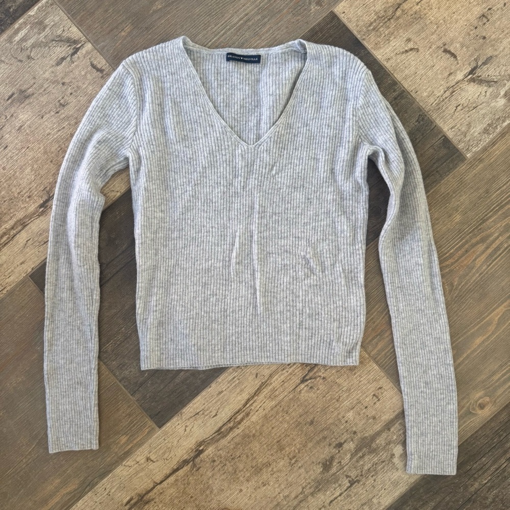 Brandy Melville Gray V-Neck Sweater